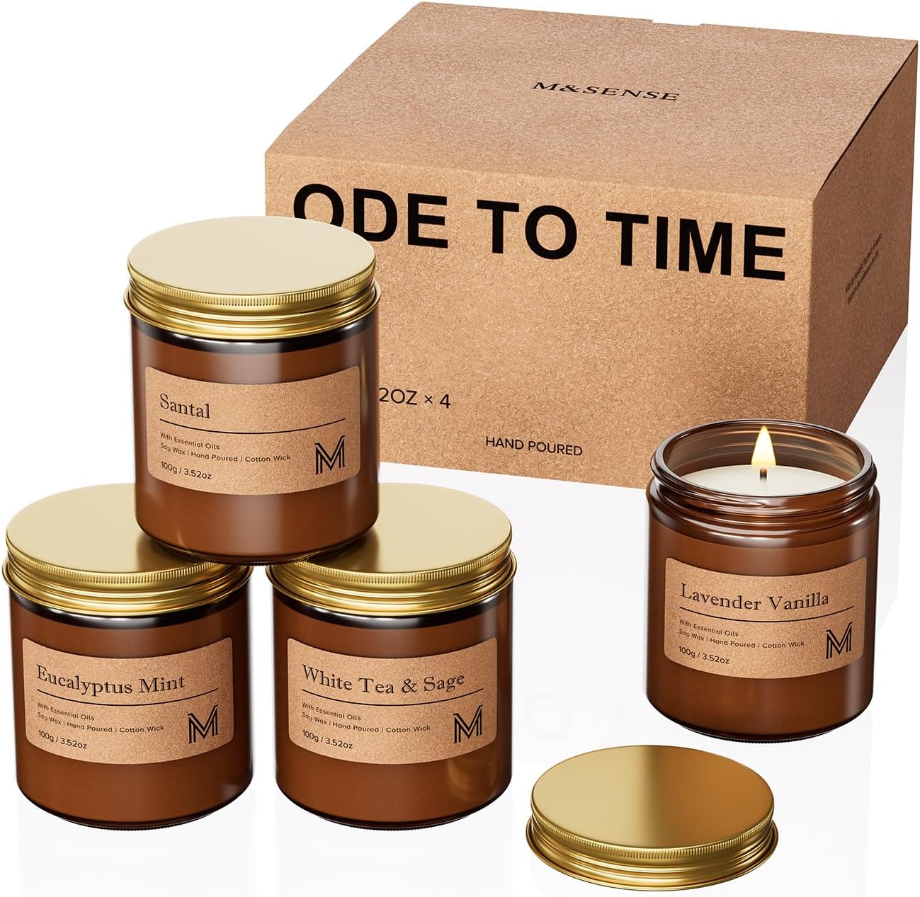 Amber Jar Candle - 4 Pack Christmas Candle Gift Set,