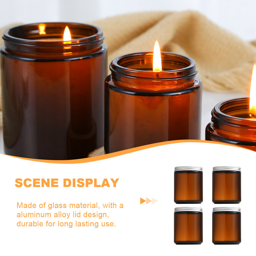 4Pcs Amber Glass Jars Aluminum - Amber Jar Candle ulasan dan harga